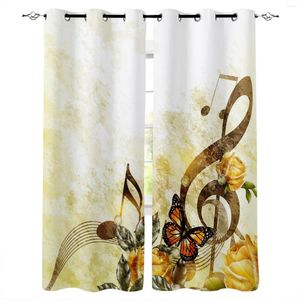 Curtain Rose Golden Flower Note Music Living Room Curtains Floral Design For Kids Bedroom Window Treatment Drapes