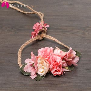 Szarże ślubne Molans BOHO Flower Bridal Sash Rope Fabric Bride Akcesoria Elegancka pasa pasmo