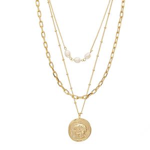 Chains Fashion Roman Head Coin Pendant Women's Elegance Retro Multi-Layer Necklace WholesaleChains