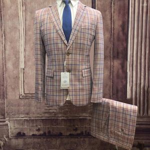 Męskie garnitury męskie garnitur Slim Fit Luksusowy kostium Homme Pink Plaid Jacket Summer Arystokratyczne stroje biznesowe Blazer Masculino