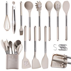 Cookware Parts Silicone Kitchenware Non-stick Cooking Utensils Set Spatula Egg Beaters Shovel Stainless Steel Handle Kitchen Tool 230217
