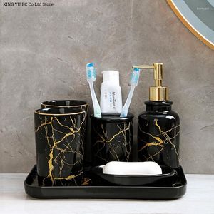 Set di accessori per il bagno Portaspazzolino in marmo nordico Forniture per il bagno Dispenser per dentifricio in ceramica Bottiglia per lozione Tazza per collutorio Cinque pezzi