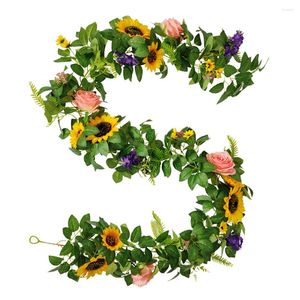 Dekorative Blumen Sonnenblume Künstliche Girlande Gefälschte Rebe Rattan Seide Hochzeit Hängende Sonnenblumen Laub Blätter Party Efeu Dekor Diy