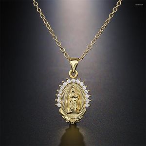Colares pendentes Comprar jóias cristãs de cobre de cor de ouro por atacado para mulheres 2023 Trendy Cute Virgin Maria Colar Drop