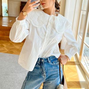 Blusas femininas 2023 camisas brancas de primavera de manga comprida estilo vintage boho botão para baixo gola doce algodão mujer