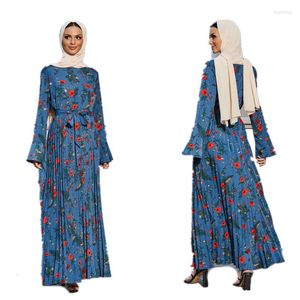 Roupas étnicas Moda muçulmana Dubai abaya Mulheres vestidos florais saia plissada larga casual grande swing modesto islâmico modesto