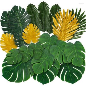Fiori decorativi 88 pezzi foglie di palma tropicale dorata con steli pianta a foglia finta per decorazioni hawaiane per feste da tavolo da spiaggia