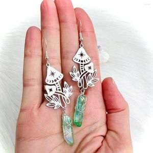 Hoop Earrings Green Crystal Mushroom For Women Girl Boho Jewelry Accessories Sun Moon Silver Plated Ear Hooks Gift Her