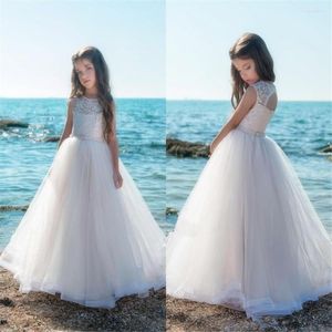 Girl Dresses Flower Sleeveless Tulle Beading O-neck Lace Applique Ball Gown Custom Made First Holy Communion Birthday
