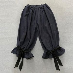 Spodnie damskie Johnature Mori vintage lniana przycięta 2023 Letnia jesienna swobodna elastyczna talia stały kolor luźne kobiety kobiety
