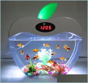 Aquariums Aquarium USB Mini met LED Night Light LCD -displayscherm en Clock Fish Tank Personaliseren Bowl D20 Y200917 DRO HomeIndus6345002