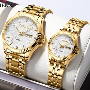 Wristwatches 2023 Fashion Men Watch Gold Stainless Steel Couple Watches Pair And Women Gifts Items For Lovers