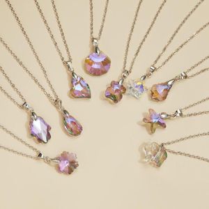Pendant Necklaces Fashion Colorful Crystal Geometric Necklace For Women Flower Star Elephant Choker Birthday Gift Jewelry