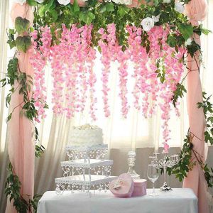 Decorative Flowers Wreaths Wisteria Vine Artificial Flowers Wholesale 110cm Trailing Fake Flower String for Home Wedding Party Decor Silk Wisteria Garland