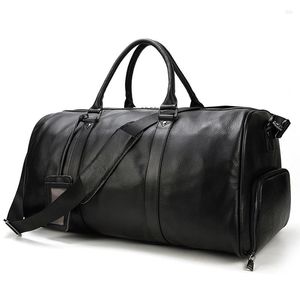 Duffel Bags Nesitu Highend большой винтажный кофе черный большой подлинная кожаная деловая сумка для туристических мужчин с обувным карманом мужского спортзала M9423