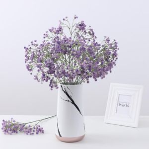 Декоративные цветы венки 1pc 90heads искусственная фиолетовая гипсофила ветвь для свадебных свадебных букетов