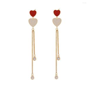 Orecchini pendenti Moda coreana Amore cuore Nappa Lunga goccia Matrimonio Gioielli con strass Placcato oro/argento Per donne Ragazze adolescenti