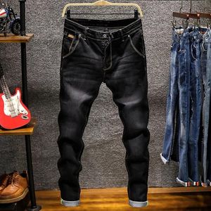 Мужские джинсы 2023 Снижие стройные высококачественные растягивающие брюки синие хаки серые мужчины мода повседневная