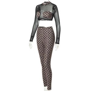 Women's fashion tracksuit suit new mesh printed casual trousers two-piece set sports tracksuits