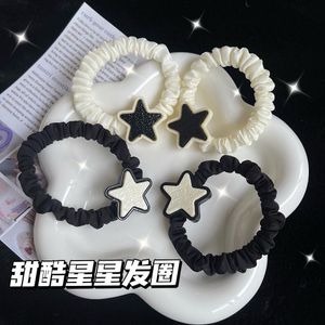 New black and white star sweet cool hair ring Korean girl cartoon original Sufeng five-pointed star versatile hair rope student head rope