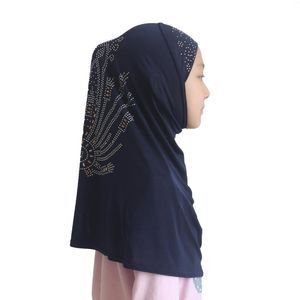 Roupas étnicas 10pcs meninas muçulmanas hijab islâmico shawls alongamento macio por 7 a 12 anos com o padrão de diamante de beleza por atacado