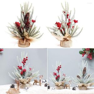 Decorative Flowers Craft Party Supplies Home Decoration Festival Artificial Christmas Tree Pine Cone White Snow Flocking Red Berries