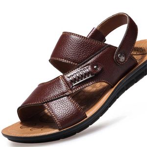 New Genuine Leather Men's Sandals Open Toe Slip On Fashion Casual Shoes Men Slippers Roman Summer Beach Sandals Shoes