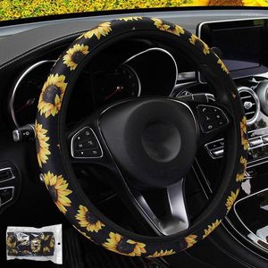Capas de volante Tampas de girassol com capa floral de estampa de carro Auto non Slip Universal Stretyy Neoprene Interior Acessórios
