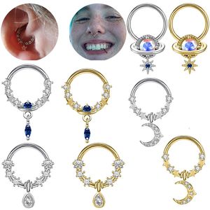 Nose Rings & Studs Pendant Star Moon with Piercing for Women Girl Stainless Steel Diamond Crystal Stone Fashion Jewelry Wholesale