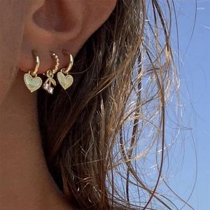 Hoop Earrings JUST FEEL 4Pcs/Set Heart Gold Color Small Cherry Rhinestone Geometric For Women Trendy Cute Jewelry Gift