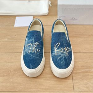 Designer Casual Shoes Women's Sneakers The Row Limited Edition Lofer Fashion Luxury Thick Bottom Denim Blue Canvas Washed Embroidered Letters One Stirrup Loafers