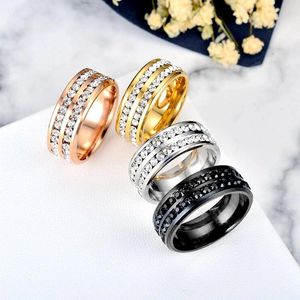 Cluster Rings 2023 European And American Titanium Steel Double Row Zircon Ring Korean Fashion Stainless Couple Female Accessories