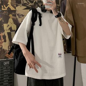 Herr t shirts sommar mode män kort ärm o nackskjorta vit koreansk trend harajuku casual punk streetwear tonåring hip hopp överdimensionerad