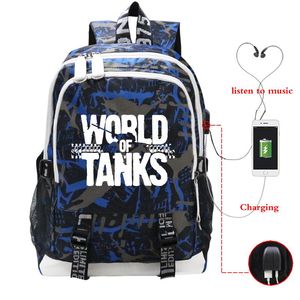 Backpack World of Tanks drukowane męskie plecaki nastolatek podróż do kręgosłupa USB opłaty za szkolne torby szkolne Mochila