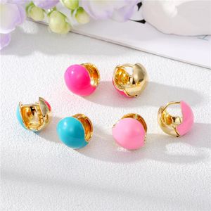 Hoop Earrings 1Pair Cute Colorful Enamel Round Ball For Women Simple Charm Gold Color Geometric Small Ear Stud Jewelry AE04