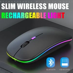 Tablet telefone computador bluetooth mouse sem fio carregamento luminoso 2.4g usb sem fio mouse portátil