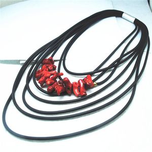 Choker 1PCS Fashon Women's Seater long Necklace Nature Red Coral Material with Soft Black Wire for Party WearringS