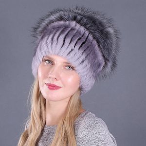 Beanies Beanie/Skull Caps Fashion Fake Mink Hat vinter varma kvinnor som stickar hattar vertikal vävning med päls på toppen