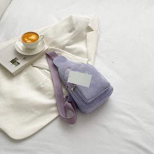 Bolsa de peito com logotipo bordado bolsa diagonal feminina de cor sólida bolsa feminina nova bolsa de lona de veludo simples casual de um ombro transversal