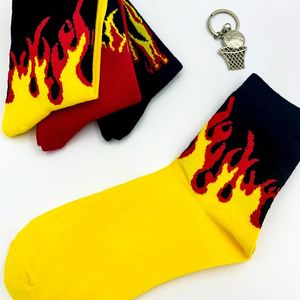 Men's Socks Men Fashion Hip Hop Hit Color On Fire Crew Red Flame Blaze Power Torch Warmth Street Skateboard Cotton CoolMen's