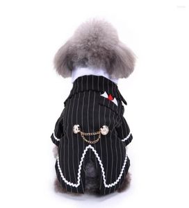 Собачья одежда прекрасная полоса Bowknot Pet Puppy Rush Shirt Proomedo Свадебный костюм наряд 7926113