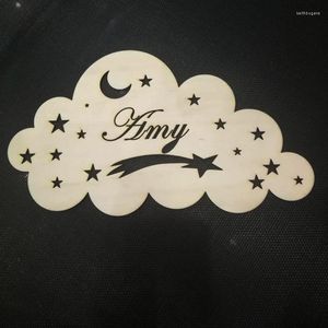 Party Decoration Rustic Wood Door Sign Cloud Moon Star Shape Personlig trä Kids Namn Anpassad baby shower Rum Dekor Laser Cut