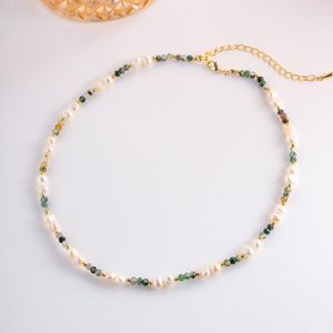 Halsband Minar, französischer mehrfarbiger Naturstein-Perlenstrang für Frauen, 14 Karat vergoldetes Messing, echte Perlenkette