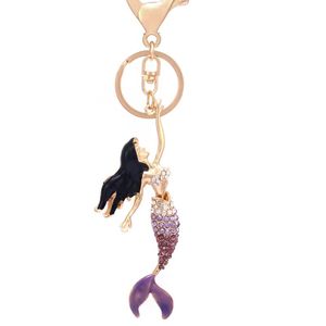 Keychains Creative Rhinestone Mermaid Style Keychain! Modebil Key Chain Ring Holder Charm Women Handbag Decoration Jewelry Gift R112