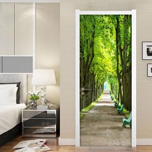 Bakgrundsbilder Creative 3D Door Sticker Green Trees Waterproof vardagsrum sovrum renovering väggmålning självhäftande heminredning väggdekaler