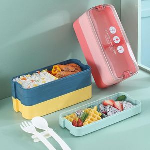 Учебная посуда наборы японского стиля многослойная ланч -коробка для женщин для хранения пикников контейнеры салат закуски портативный бенто с посудой
