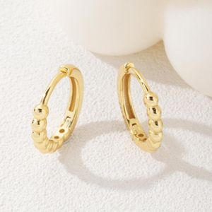 Hoop Earrings 925 Sterling Silver Glossy Round Beads For Women Men Unusual Cartilage Jewelry 18K Gold Plated Brincos