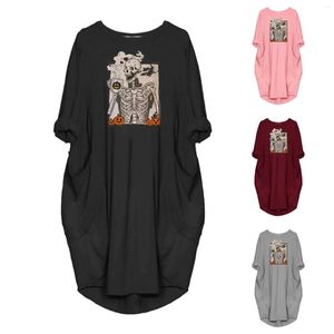 Casual Dresses Women's Halloween Loose Dress Fun Graphic Print Crew Neck Two Pockets 3/4 Sleeve Womens Easter