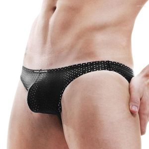 Unterhosen Männer Enge Eis Seide Unterwäsche Kleine Slips Bikini Sexy Mesh Hohl Perspektive Männliche Höschen Homosexuell Dünne Penis Tasche Shorts