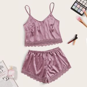 Women's Sleepwear Brand Women Sexy Satin Pajamas Sets Female Summer Stripe Solid Color Camisole Shorts Homewear Casual Clothes Suit